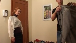 Horny redhead slut in funereal nylons spreds will not hear of hands for sexual congress